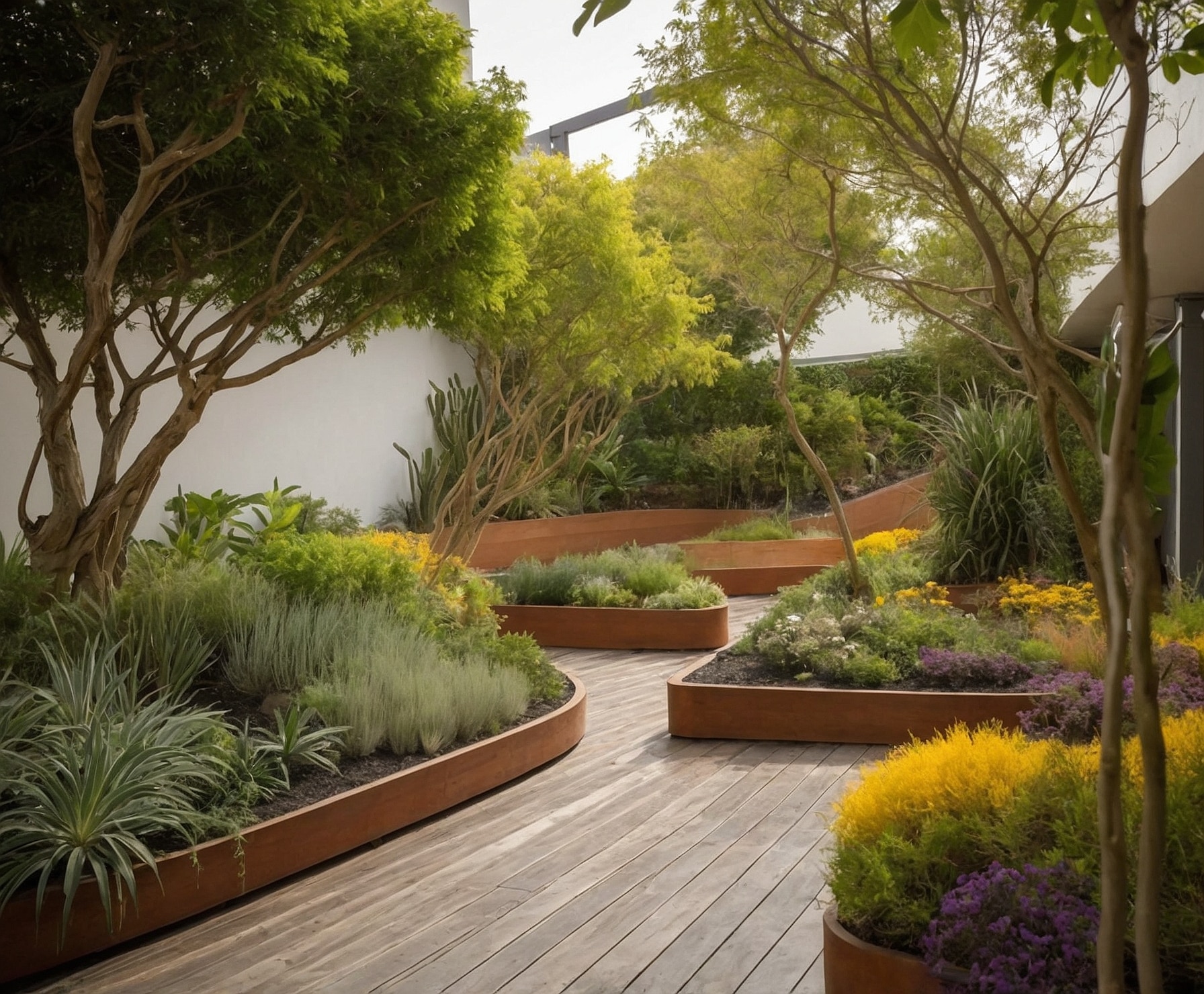 Jardín urbano sostenible con biodiversidad